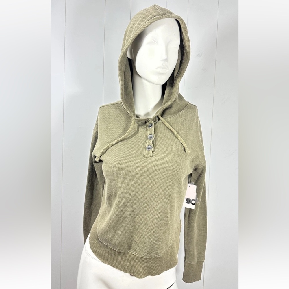NWT So Juniors Olive Green Hooded Long Sleeve Shirt Size XS Waffle Knit